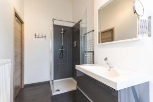 a bathroom with a sink and a shower at Les Figuiers - Appartement de Standing avec 2 Chambres in Andenne