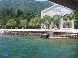 a person standing on a dock next to the water at Apartments Villa Danilovic in Herceg-Novi
