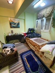 a living room with two beds and a rug at Alex stay INN in Alexandria