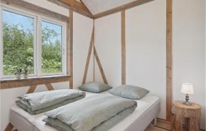 two beds in a room with two windows at Gorgeous Home In Tårs in Tårs
