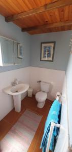 a bathroom with a sink and a toilet and a sink at The Cottage near the lake in Pedrógão Grande