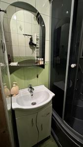 a bathroom with a sink and a shower at Ny to Abzatc in Slavske