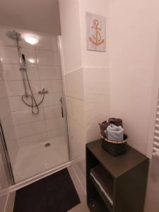 Das Bad ist mit einer Dusche und einer Stehdusche ausgestattet. in der Unterkunft Ferienwohnung - Stein - in Rollshausen