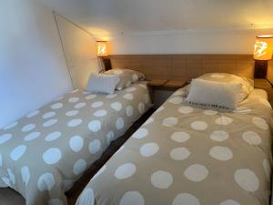 zwei Betten nebeneinander in einem Zimmer in der Unterkunft Le Flocon d'Aurouze 522, Appartement 4 personnes, La Joue du Loup in La Joue du Loup