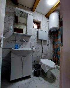 a bathroom with a sink and a toilet at Palanačka Avlija 1 in Ripanj