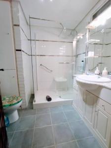 een badkamer met een douche, een toilet en een wastafel bij El Refugio Paz y Tranquilidad Benalmadena Costa del Sol in Benalmádena