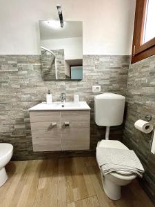a bathroom with a toilet and a sink and a mirror at Cà dè Armando - Val di Vara e Cinque Terre in Riccò del Golfo di Spezia