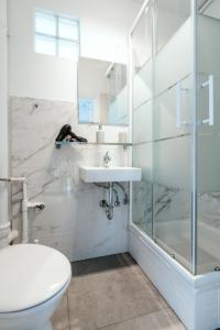 W łazience znajduje się prysznic, toaleta i umywalka. w obiekcie Geräumige 2-Zimmer-Wohnung w mieście Neustadt in Holstein