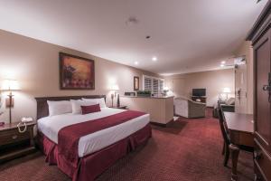 Habitación de hotel con cama y escritorio en Grand Vista Hotel, en Simi Valley