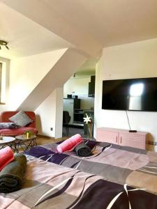 TV/trung tâm giải trí tại Zuhause im Ruhrgebiet 2 mit Balkon