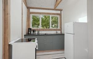 une cuisine avec un réfrigérateur blanc et une fenêtre dans l'établissement Lovely Home In Trs With Wifi, à Tårs