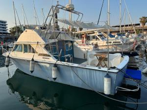 バルセロナにある!!Boat with AC in Port Forum 2 Bikes Included!!の白い船が水中に停泊