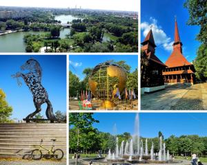 a collage of photos with a statue and a fountain at Inspiration Station - Modern, Warm&Cosy Apt - Smart Thermostat - Private Parking - IOR Park - Long Term Price Cuts in Bucharest