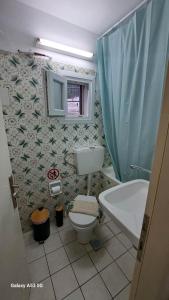 a bathroom with a toilet and a sink and a window at Madeline house in Kavala