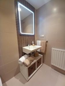 a bathroom with a sink and a mirror at Apartamento Aurora in Villaviciosa