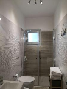La salle de bains est pourvue d'une douche, de toilettes et d'un lavabo. dans l'établissement Attico con terrazzo Gallipoli, à Galatina