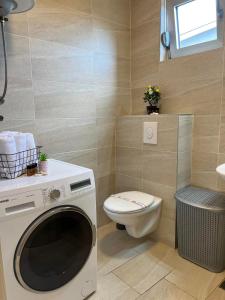 a bathroom with a toilet and a washing machine at Gargovic Apartments in Budva +41 photos