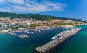 an aerial view of a harbor with boats in the water at Dolce Vita Blue Boho, Premium Apartment with seaview in Sveti Vlas