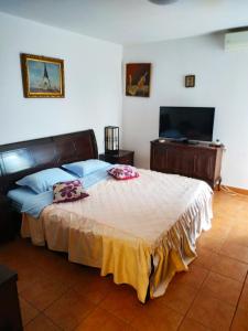 a bedroom with a bed and a flat screen tv at Villa Seka in Budva