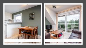 2 Bilder von einer Küche und einem Esszimmer mit einem Tisch in der Unterkunft Vakantieappartement Green Garden De Haan in De Haan