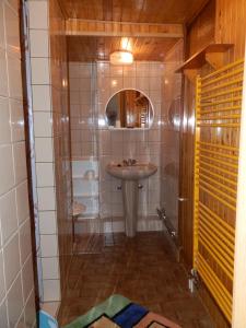 a bathroom with a sink and a mirror at Ubytování Na Výsluní Tanvald in Tanvald