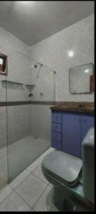 uma casa de banho com um chuveiro, um WC e um lavatório. em POUSADA BRASIL RECIFE no Recife