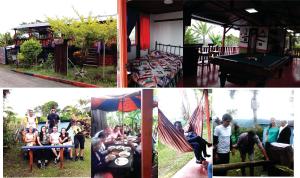 uma colagem de fotos com pessoas sentadas em redes em Casa La Aurora Posada em Restrepo