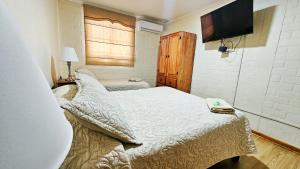 a bedroom with a bed and a flat screen tv at Hostal Aires del Sur Centro de Rancagua in Rancagua