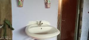 邦隆Srey Leap Homestay的白色墙壁上的白色水槽