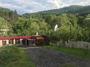 a building with a red roof on a mountain at David guest house LOFT Коттеджи на берегу реки in Dilijan