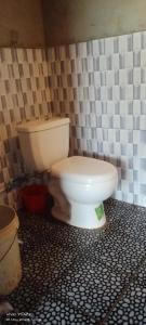 邦隆Srey Leap Homestay的浴室设有卫生间和围墙