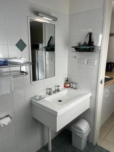 un bagno bianco con lavandino e WC di Emu Point Motel a Albany