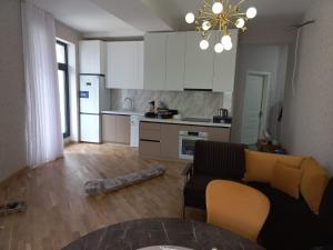 巴庫的住宿－PORT BAKU APARTMENT House Nearby 1 bedroom，带沙发的客厅和厨房