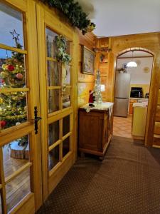 シュクラルスカ・ポレンバにあるWilla Gazdówka - Pokoje gościnneのクリスマスツリー付きのキッチン