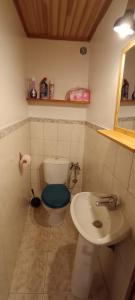 a bathroom with a toilet and a sink at Maison de village in Sisco +1 photo