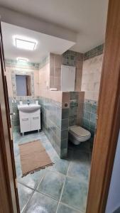 La salle de bains est pourvue d'un lavabo et de toilettes. dans l'établissement Tatry Ela Big apartment, à Vysoké Tatry