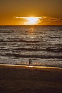 uma pessoa caminhando na praia ao pôr do sol em Boho Sfera em Kopalino