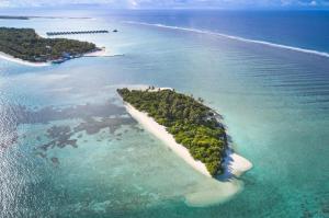 eine Insel im Ozean mit Bäumen im Wasser in der Unterkunft Villa Park Sun Island Resort in Maamigili