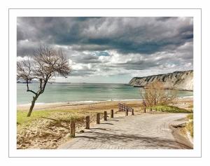 a dirt road leading to a beach with the ocean at Casa Carlini Homestay in Getxo