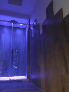 baño con ducha con puerta y escaleras en GAPO Rooms, en Orta Nova
