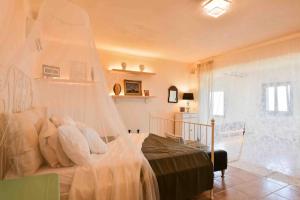 1 dormitorio con 1 cama con mosquitera en Villa Esmeralda Kea en Fotiméri