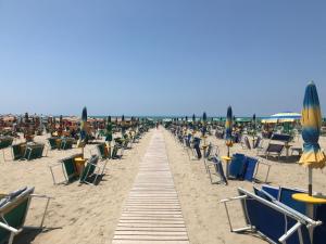 una fila de sillas y sombrillas en una playa en Near the Sea, en Golem