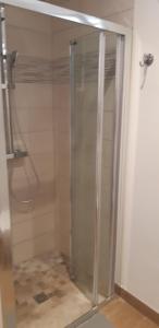 a shower with a glass door in a bathroom at La Petite Perle in Andernos-les-Bains