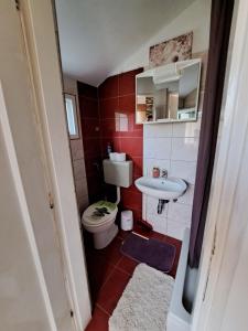 Apartmani DBS في فير: حمام صغير مع مرحاض ومغسلة