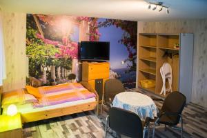 ein Schlafzimmer mit einem Bett und einem TV an der Wand in der Unterkunft Monteurzimmer Rabe in Billigheim