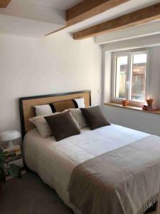 1 dormitorio con 1 cama grande y 2 ventanas en Situation exceptionnelle entre lac et rue piétonne en Annecy