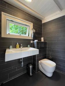 a bathroom with a sink and a toilet at Meer en Zee in Scharendijke