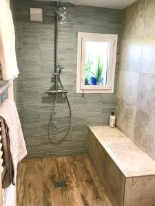 a bathroom with a shower and a bath tub at Logis des vignes in Saint-Émilion