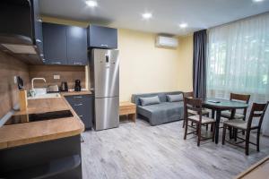 a kitchen and living room with a table and a couch at Apartment Yana in Ruse