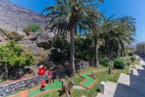 a group of people playing in a park with palm trees at Apartamentos Charco del Conde in Valle Gran Rey